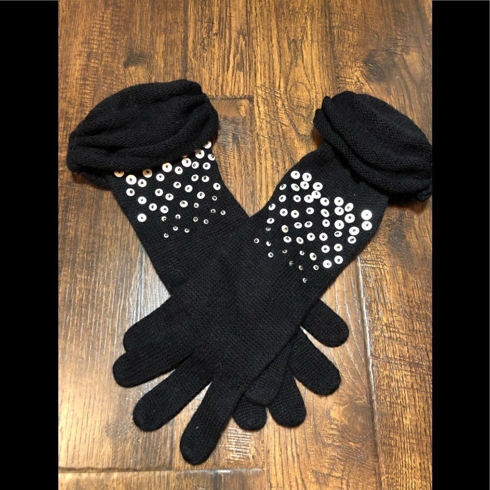 Black vintage wool scrunch glitter gloves